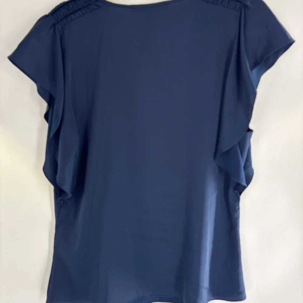 White House Black Market Navy V-Neck Blouse - Picture 2 of 6
